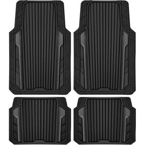 imageCAR PASS Heavy Duty Rubber Car Mats Metallic Aluminum Film All Weather Floor Mats Waterproof Universal Trim to Fit Automotive SUV Sedan Van 4 Piece Anodized Deep Dish TwoTone Sporty Black Red ChromeBlack Carbon Fiber