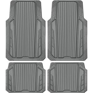 imageCAR PASS Heavy Duty Rubber Car Mats Metallic Aluminum Film All Weather Floor Mats Waterproof Universal Trim to Fit Automotive SUV Sedan Van 4 Piece Anodized Deep Dish TwoTone Sporty Black Red ChromeAll Gray