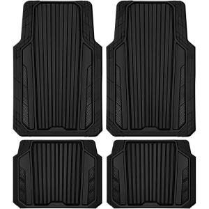 imageCAR PASS Heavy Duty Rubber Car Mats Metallic Aluminum Film All Weather Floor Mats Waterproof Universal Trim to Fit Automotive SUV Sedan Van 4 Piece Anodized Deep Dish TwoTone Sporty Black Red ChromeAll Black