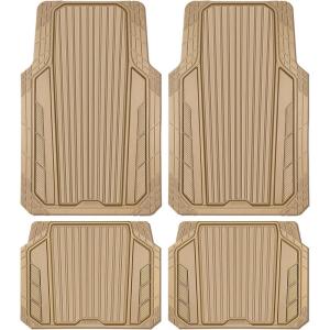 imageCAR PASS Heavy Duty Rubber Car Mats Metallic Aluminum Film All Weather Floor Mats Waterproof Universal Trim to Fit Automotive SUV Sedan Van 4 Piece Anodized Deep Dish TwoTone Sporty Black Red ChromeAll Beige