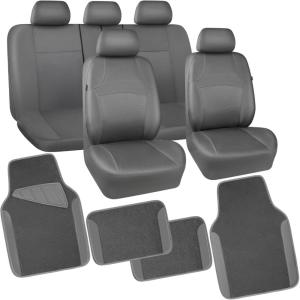 imageCAR PASS Leather Car Seat Covers ampamp Car Floor MatsUniversal Fit for SUV Sedan TruckMesh w 5m SpongeAirbag Compatible Automotive Interior Covers Full Sets Combo Set Black Charcoal GrayAll Gray