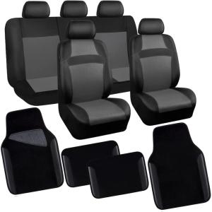 imageCAR PASS Leather Car Seat Covers ampamp Car Floor MatsUniversal Fit for SUV Sedan TruckMesh w 5m SpongeAirbag Compatible Automotive Interior Covers Full Sets Combo Set Black Charcoal GrayBlack and Gray