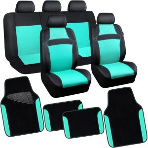 imageCAR PASS Leather Car Seat Covers ampamp Car Floor MatsUniversal Fit for SUV Sedan TruckMesh w 5m SpongeAirbag Compatible Automotive Interior Covers Full Sets Combo Set Black Charcoal GrayMint and Black