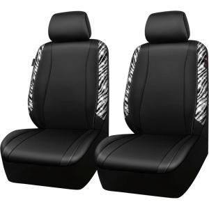 imageCAR PASS Leather Diamond Bling Car Seat Cover 2 Front Interior Sets Waterproof Universal Shining Glitter Crystal Sparkle Fit for 95 Automotive Truck SUV Cute Women Girl Black Silver RhinestoneZebra Print