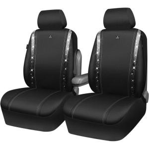 imageCAR PASS Leather Diamond Bling Car Seat Cover 2 Front Interior Sets Waterproof Universal Shining Glitter Crystal Sparkle Fit for 95 Automotive Truck SUV Cute Women Girl Black Silver RhinestoneSilver Oxford