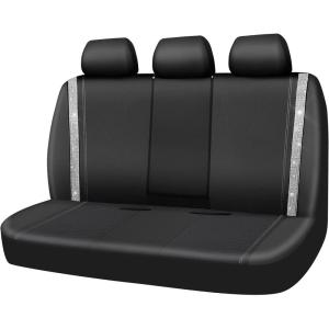 imageCAR PASS Leather Diamond Bling Car Seat Cover 2 Front Interior Sets Waterproof Universal Shining Glitter Crystal Sparkle Fit for 95 Automotive Truck SUV Cute Women Girl Black Silver RhinestoneSilver Rear