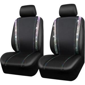 imageCAR PASS Leather Diamond Bling Car Seat Cover 2 Front Interior Sets Waterproof Universal Shining Glitter Crystal Sparkle Fit for 95 Automotive Truck SUV Cute Women Girl Black Silver RhinestoneMulticolor