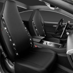 imageCAR PASS Leather Diamond Bling Car Seat Cover 2 Front Interior Sets Waterproof Universal Shining Glitter Crystal Sparkle Fit for 95 Automotive Truck SUV Cute Women Girl Black Silver RhinestoneBlack Rhinestone