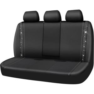 imageCAR PASS Leather Diamond Bling Car Seat Cover 2 Front Interior Sets Waterproof Universal Shining Glitter Crystal Sparkle Fit for 95 Automotive Truck SUV Cute Women Girl Black Silver RhinestoneBlack Rear