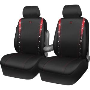 imageCAR PASS Leather Diamond Bling Car Seat Cover 2 Front Interior Sets Waterproof Universal Shining Glitter Crystal Sparkle Fit for 95 Automotive Truck SUV Cute Women Girl Black Silver RhinestoneRed Oxford