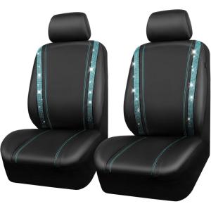 imageCAR PASS Leather Diamond Bling Car Seat Cover 2 Front Interior Sets Waterproof Universal Shining Glitter Crystal Sparkle Fit for 95 Automotive Truck SUV Cute Women Girl Black Silver RhinestoneMint