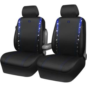 imageCAR PASS Leather Diamond Bling Car Seat Cover 2 Front Interior Sets Waterproof Universal Shining Glitter Crystal Sparkle Fit for 95 Automotive Truck SUV Cute Women Girl Black Silver RhinestoneBlue Oxford