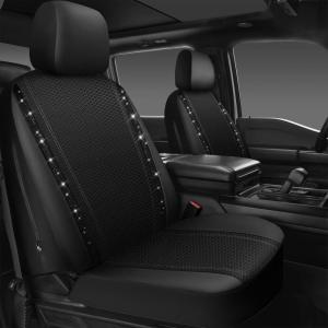 imageCAR PASS Leather Diamond Bling Car Seat Cover 2 Front Interior Sets Waterproof Universal Shining Glitter Crystal Sparkle Fit for 95 Automotive Truck SUV Cute Women Girl Black Silver RhinestoneBlack Mesh
