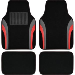 imageCAR PASS Leather Waterproof Sporty Car Floor Mats CarpetUniversal Automotive Floor Mat Fit for Sedans Cars Mid Trucks Vans SUV Set of 4 Black and GrayRed