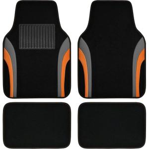 imageCAR PASS Leather Waterproof Sporty Car Floor Mats CarpetUniversal Automotive Floor Mat Fit for Sedans Cars Mid Trucks Vans SUV Set of 4 Black and GrayOrange