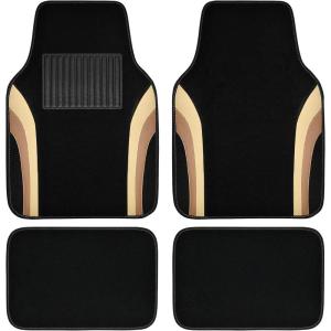 imageCAR PASS Leather Waterproof Sporty Car Floor Mats CarpetUniversal Automotive Floor Mat Fit for Sedans Cars Mid Trucks Vans SUV Set of 4 Black and GrayBlack and Beige