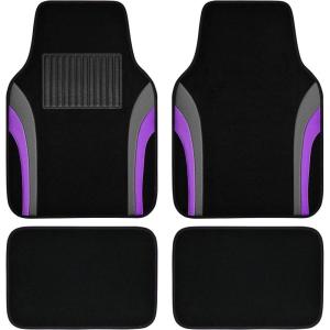 imageCAR PASS Leather Waterproof Sporty Car Floor Mats CarpetUniversal Automotive Floor Mat Fit for Sedans Cars Mid Trucks Vans SUV Set of 4 Black and GrayBlack and Purple