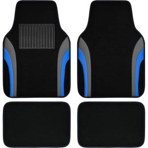 imageCAR PASS Leather Waterproof Sporty Car Floor Mats CarpetUniversal Automotive Floor Mat Fit for Sedans Cars Mid Trucks Vans SUV Set of 4 Black and GrayBlue