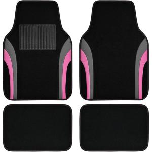 imageCAR PASS Leather Waterproof Sporty Car Floor Mats CarpetUniversal Automotive Floor Mat Fit for Sedans Cars Mid Trucks Vans SUV Set of 4 Black and GrayPink