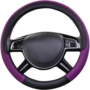 imageCAR PASS Line Rider Microfiber Leather Sporty Steering Wheel Cover Universal Fits for 95 TruckSUVCars14515inch AntiSlip Safety Comfortable Desgin BlackGrayDark Purple