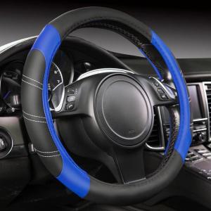 imageCAR PASS Line Rider Microfiber Leather Sporty Steering Wheel Cover Universal Fits for 95 TruckSUVCars14515inch AntiSlip Safety Comfortable Desgin BlackGrayBlackBlue