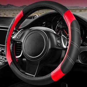 imageCAR PASS Line Rider Microfiber Leather Sporty Steering Wheel Cover Universal Fits for 95 TruckSUVCars14515inch AntiSlip Safety Comfortable Desgin BlackGrayBlackRed