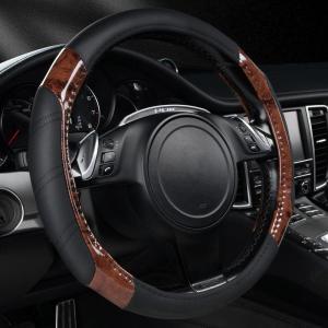 imageCAR PASS Line Rider Microfiber Leather Sporty Steering Wheel Cover Universal Fits for 95 TruckSUVCars14515inch AntiSlip Safety Comfortable Desgin BlackGrayBlack Wood Grain