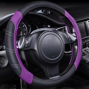 imageCAR PASS Line Rider Microfiber Leather Sporty Steering Wheel Cover Universal Fits for 95 TruckSUVCars14515inch AntiSlip Safety Comfortable Desgin BlackGrayBlackPurple