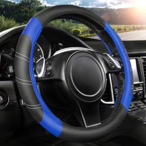 imageCAR PASS Line Rider Microfiber Leather Sporty Steering Wheel Cover Universal Fits for 95 TruckSUVCars14515inch AntiSlip Safety Comfortable Desgin BlackGrayBlackBlue Small Package
