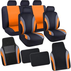 imageCAR PASS Line Rider Sporty Car Seat Covers Full Set with 4Pcs Waterproof Car Floor Mats Universal Fit Airbag Compatible Automotive Interior Covers for Sedans TrucksVansSUV Combo Set Black ampamp GrayBlack  Orange
