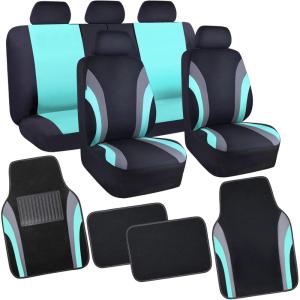 imageCAR PASS Line Rider Sporty Car Seat Covers Full Set with 4Pcs Waterproof Car Floor Mats Universal Fit Airbag Compatible Automotive Interior Covers for Sedans TrucksVansSUV Combo Set Black ampamp GrayBlack  Mint