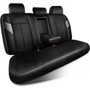 imageCAR PASS Nappa PU Leather Seat Covers Full Set Cushioned 3D Foam Leather seat Covers Waterproof LuxuryUniversal Fit for SUV Pickup Trucks Full Coverage Black and CharcoalBlack Charcoal
