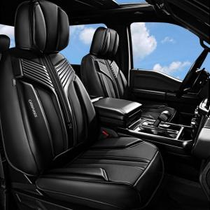 imageCAR PASS Nappa PU Leather Seat Covers Full Set Cushioned 3D Foam Leather seat Covers Waterproof LuxuryUniversal Fit for SUV Pickup Trucks Full Coverage Black and CharcoalBlack and Black