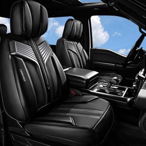 imageCAR PASS Nappa PU Leather Seat Covers Full Set Cushioned 3D Foam Leather seat Covers Waterproof LuxuryUniversal Fit for SUV Pickup Trucks Full Coverage Black and CharcoalBlack and Charcoal