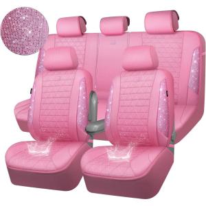 imageCAR PASS Oxford Bling Diamond Car Seat Covers Full Set Interior Sets Waterproof Shining Glitter Sparkly Crystal Universal Armrest Fit 95 Automotive Truck SUV Cute Women Girl Black Silver RhinestonePink Rhinestone