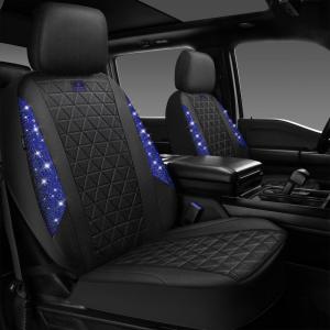 imageCAR PASS Oxford Bling Diamond Car Seat Covers Full Set Interior Sets Waterproof Shining Glitter Sparkly Crystal Universal Armrest Fit 95 Automotive Truck SUV Cute Women Girl Black Silver RhinestoneBlue Diamond