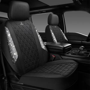 imageCAR PASS Oxford Bling Diamond Car Seat Covers Full Set Interior Sets Waterproof Shining Glitter Sparkly Crystal Universal Armrest Fit 95 Automotive Truck SUV Cute Women Girl Black Silver RhinestoneSilver Diamond