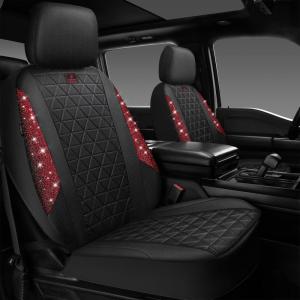 imageCAR PASS Oxford Bling Diamond Car Seat Covers Full Set Interior Sets Waterproof Shining Glitter Sparkly Crystal Universal Armrest Fit 95 Automotive Truck SUV Cute Women Girl Black Silver RhinestoneRed Diamond