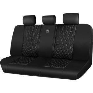 imageCAR PASS Piping Luxury Faux PU Leather Two Front Car Seat Covers Waterproof Anti Slip Seat Covers Compatible with Front Seat ArmrestsUniversal Fit for SuvsVansTrucks Airbag CompatibleAll BlackBlack