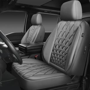 imageCAR PASS Piping Luxury Faux PU Leather Two Front Car Seat Covers Waterproof Anti Slip Seat Covers Compatible with Front Seat ArmrestsUniversal Fit for SuvsVansTrucks Airbag CompatibleAll BlackAll Gray