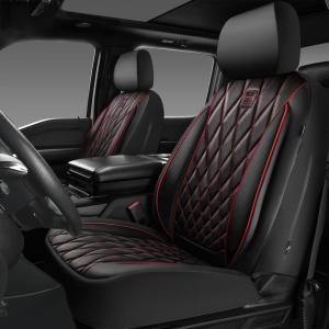 imageCAR PASS Piping Luxury Faux PU Leather Two Front Car Seat Covers Waterproof Anti Slip Seat Covers Compatible with Front Seat ArmrestsUniversal Fit for SuvsVansTrucks Airbag CompatibleAll BlackBlack and Red