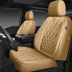 imageCAR PASS Piping Luxury Faux PU Leather Two Front Car Seat Covers Waterproof Anti Slip Seat Covers Compatible with Front Seat ArmrestsUniversal Fit for SuvsVansTrucks Airbag CompatibleAll BlackAll Beige