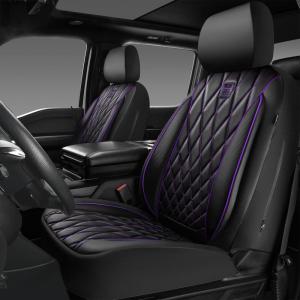 imageCAR PASS Piping Luxury Faux PU Leather Two Front Car Seat Covers Waterproof Anti Slip Seat Covers Compatible with Front Seat ArmrestsUniversal Fit for SuvsVansTrucks Airbag CompatibleAll BlackBlack and Pruple