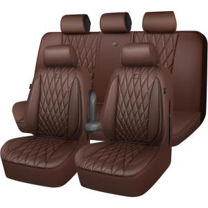 imageCAR PASS Piping Luxury Faux PU Leather Two Front Car Seat Covers Waterproof Anti Slip Seat Covers Compatible with Front Seat ArmrestsUniversal Fit for SuvsVansTrucks Airbag CompatibleAll BlackPure Brown