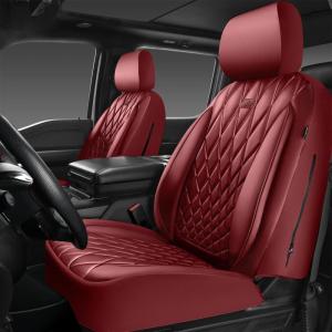 imageCAR PASS Piping Luxury Faux PU Leather Two Front Car Seat Covers Waterproof Anti Slip Seat Covers Compatible with Front Seat ArmrestsUniversal Fit for SuvsVansTrucks Airbag CompatibleAll BlackAll Burgundy Red