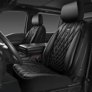 imageCAR PASS Piping Luxury Faux PU Leather Two Front Car Seat Covers Waterproof Anti Slip Seat Covers Compatible with Front Seat ArmrestsUniversal Fit for SuvsVansTrucks Airbag CompatibleAll BlackAll Black