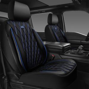 imageCAR PASS Piping Luxury Faux PU Leather Two Front Car Seat Covers Waterproof Anti Slip Seat Covers Compatible with Front Seat ArmrestsUniversal Fit for SuvsVansTrucks Airbag CompatibleAll BlackBlack and Blue Mesh Foam