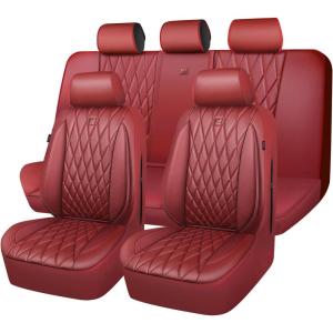 imageCAR PASS Piping Luxury Faux PU Leather Two Front Car Seat Covers Waterproof Anti Slip Seat Covers Compatible with Front Seat ArmrestsUniversal Fit for SuvsVansTrucks Airbag CompatibleAll BlackBurgundy Red