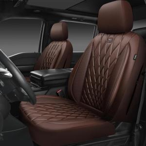 imageCAR PASS Piping Luxury Faux PU Leather Two Front Car Seat Covers Waterproof Anti Slip Seat Covers Compatible with Front Seat ArmrestsUniversal Fit for SuvsVansTrucks Airbag CompatibleAll BlackAll Brown