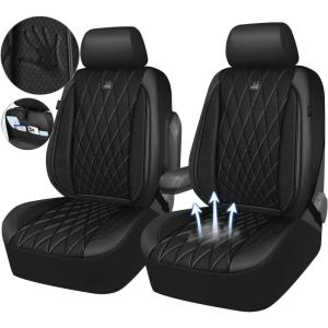 imageCAR PASS Piping Luxury Faux PU Leather Two Front Car Seat Covers Waterproof Anti Slip Seat Covers Compatible with Front Seat ArmrestsUniversal Fit for SuvsVansTrucks Airbag CompatibleAll BlackAll Black Mesh Foam